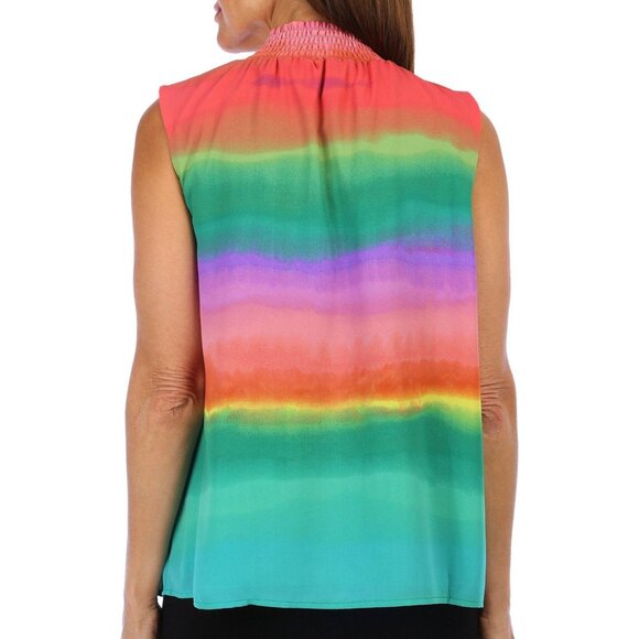 Womens Size Large Nicole Miller Sleeveless Rainbow Striped Top Blouse Lrg L - Picture 5 of 11